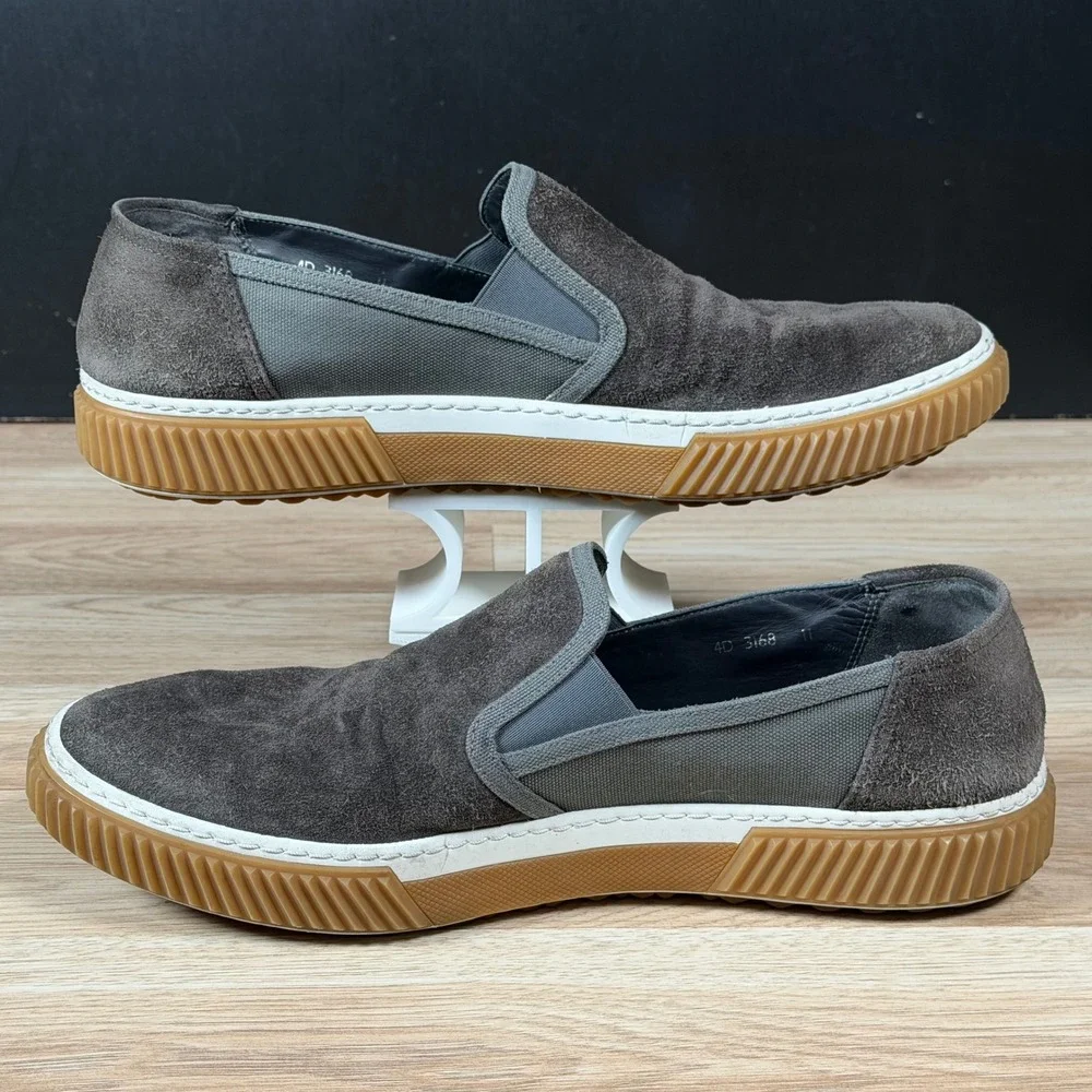 Prada Stratus Shoes Mens Size 12 US Grey Suede Gum Sole Slip On Sneakers 4D 3168
